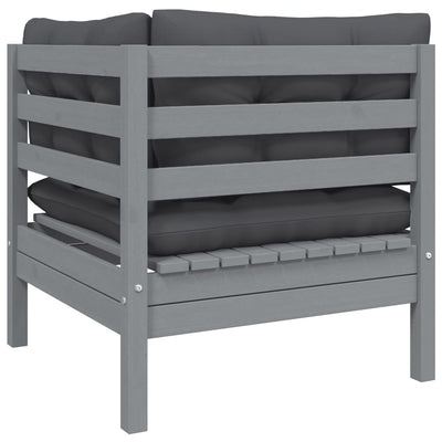 Garden Corner Sofa with Anthracite Cushions Grey Solid Pinewood