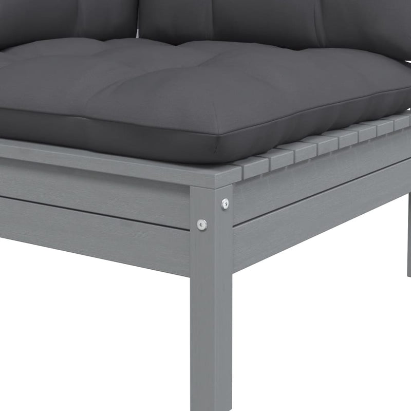 Garden Corner Sofa with Anthracite Cushions Grey Solid Pinewood