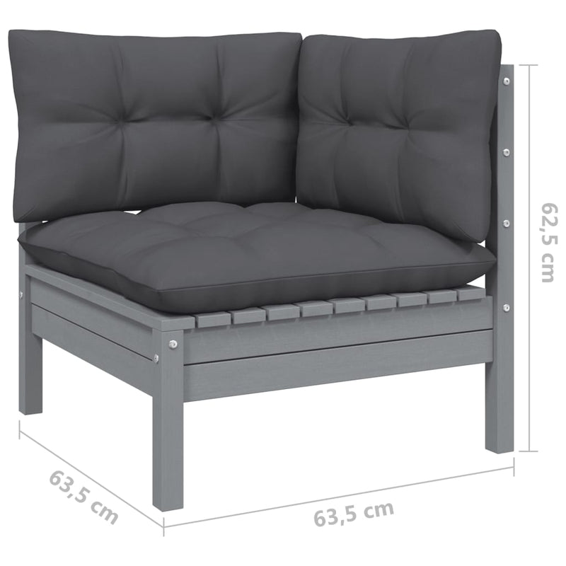 Garden Corner Sofa with Anthracite Cushions Grey Solid Pinewood