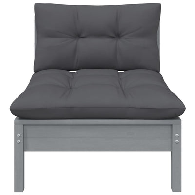 Garden Middle Sofa with Anthracite Cushions Grey Solid Pinewood