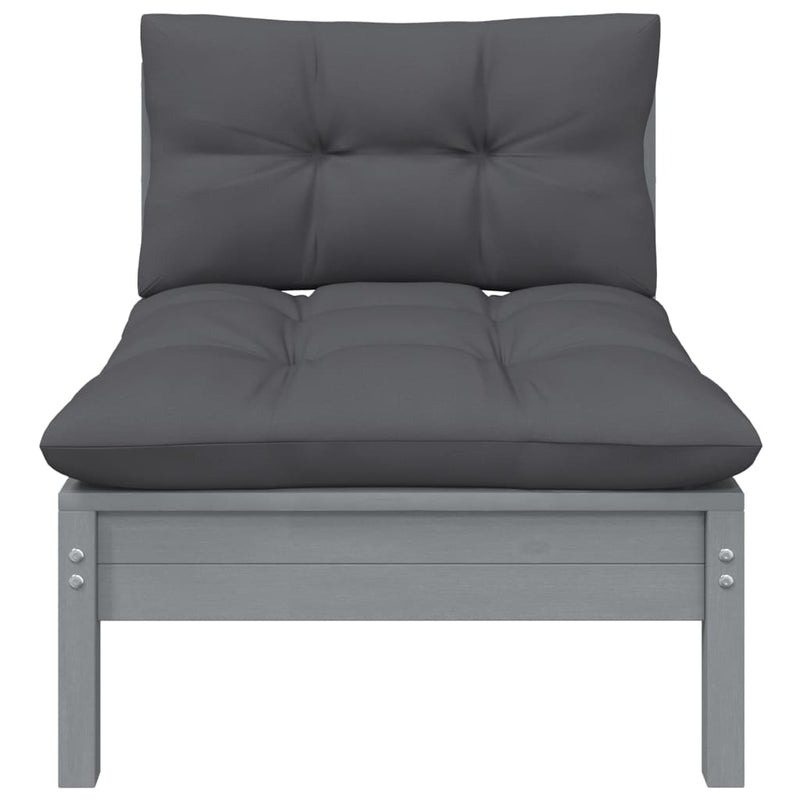 Garden Middle Sofa with Anthracite Cushions Grey Solid Pinewood