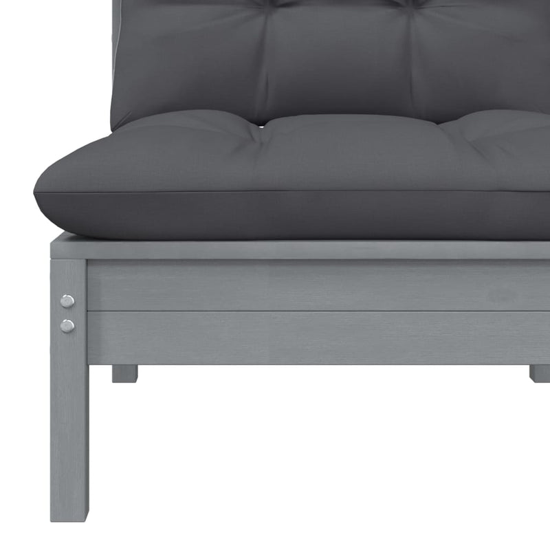 Garden Middle Sofa with Anthracite Cushions Grey Solid Pinewood