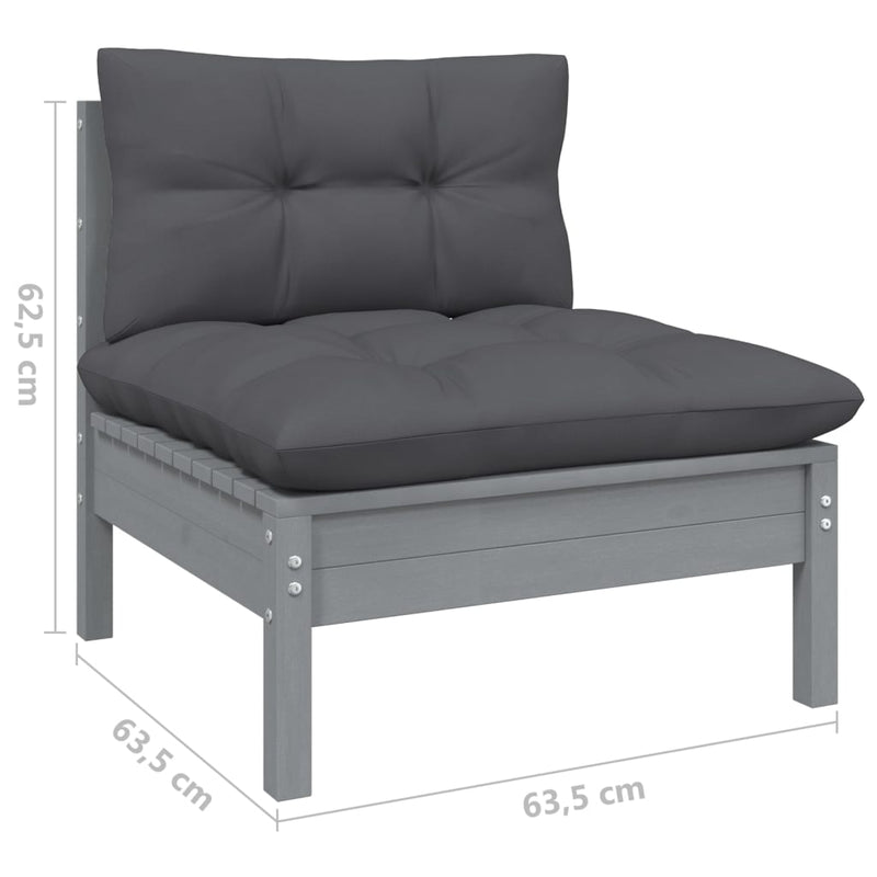 Garden Middle Sofa with Anthracite Cushions Grey Solid Pinewood