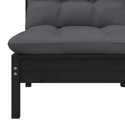 Garden Middle Sofa with Cushions Black Solid Pinewood