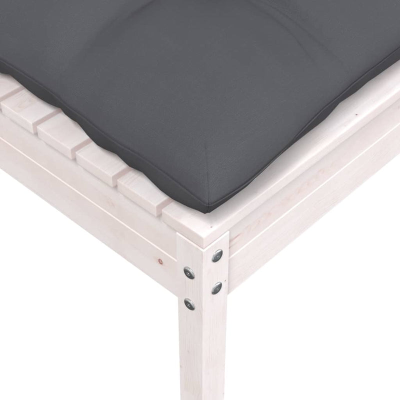 Garden Footstool with Anthracite Cushion White Solid Pinewood