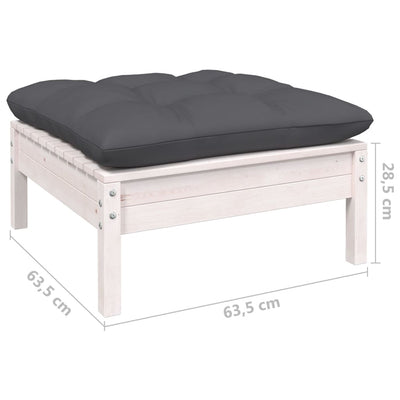 Garden Footstool with Anthracite Cushion White Solid Pinewood