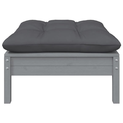 Garden Footstool with Anthracite Cushion Grey Solid Pinewood