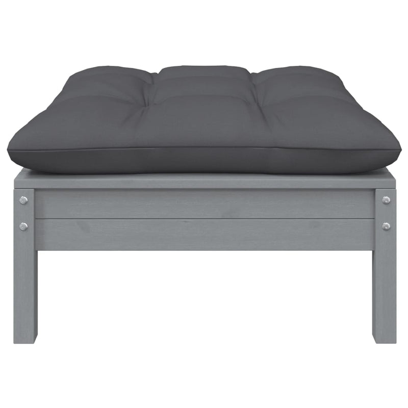 Garden Footstool with Anthracite Cushion Grey Solid Pinewood