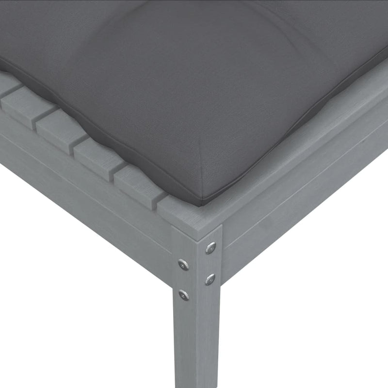 Garden Footstool with Anthracite Cushion Grey Solid Pinewood