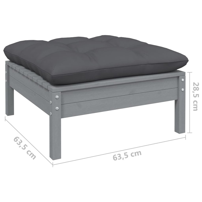 Garden Footstool with Anthracite Cushion Grey Solid Pinewood