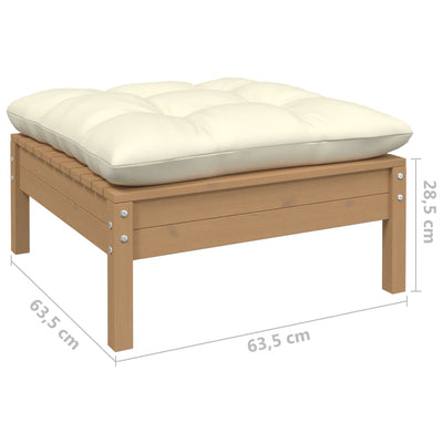 Garden Footstool with Cream Cushion Honey Brown Solid Pinewood