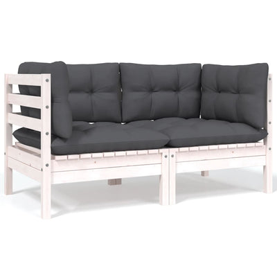 2-Seater Garden Sofa with Cushions White Solid Pinewood