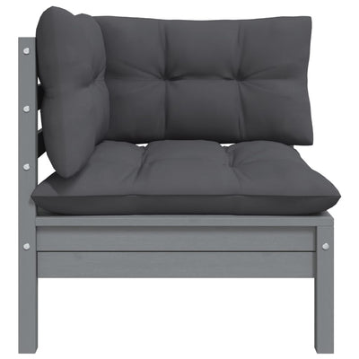 2-Seater Garden Sofa with Cushions Grey Solid Pinewood