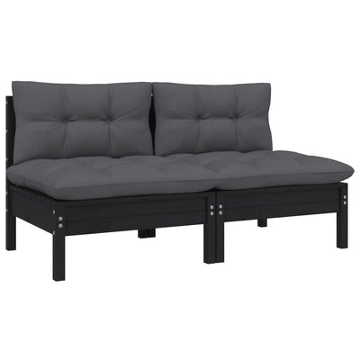 2-Seater Garden Sofa with Cushions Black Solid Pinewood