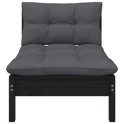 2-Seater Garden Sofa with Cushions Black Solid Pinewood