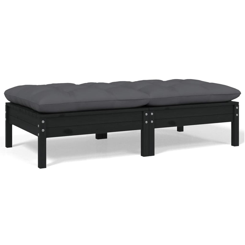 2-Seater Garden Sofa with Cushions Black Solid Pinewood