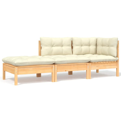 3 Piece Garden Lounge Set with Cream Cushions Solid Pinewood