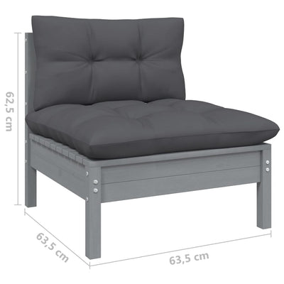 3 Piece Garden Lounge Set with Cushions Grey Solid Pinewood