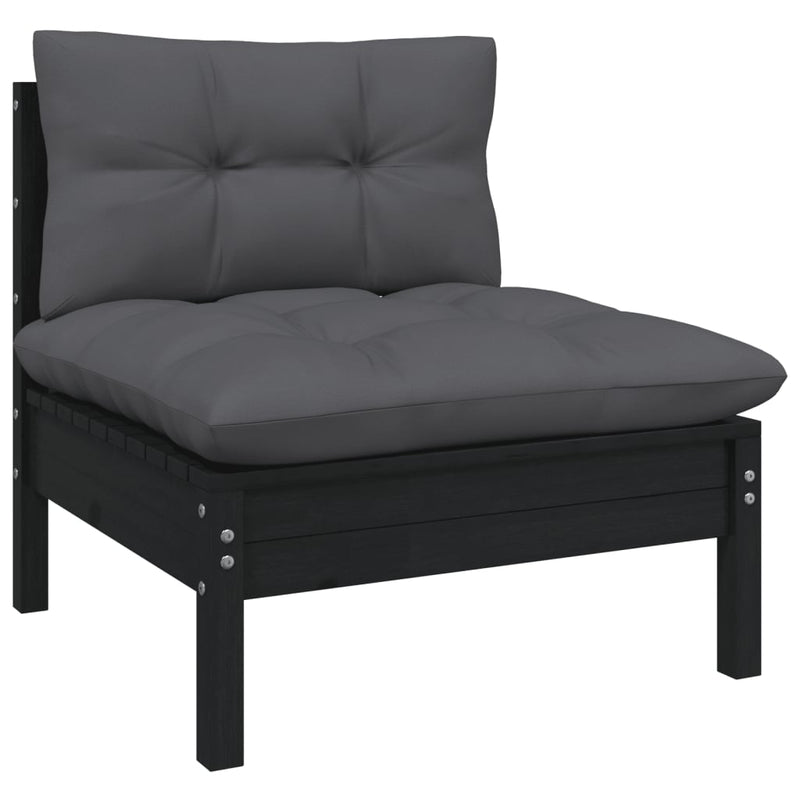 3 Piece Garden Lounge Set with Cushions Black Solid Pinewood