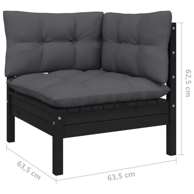 3 Piece Garden Lounge Set with Cushions Black Solid Pinewood