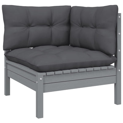 3 Piece Garden Lounge Set with Cushions Grey Solid Pinewood