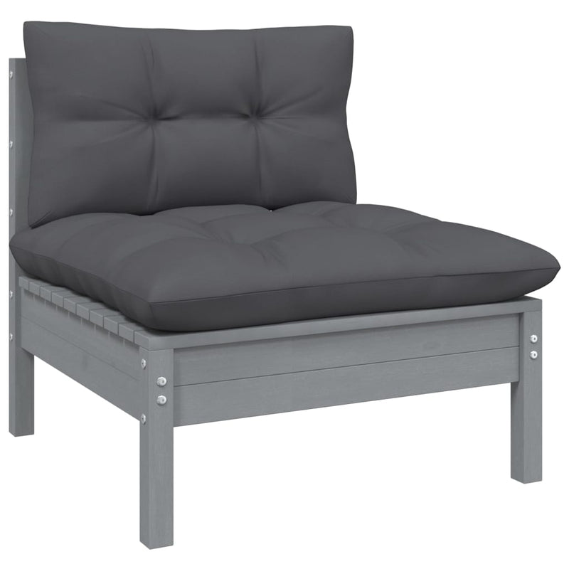 3 Piece Garden Lounge Set with Cushions Grey Solid Pinewood