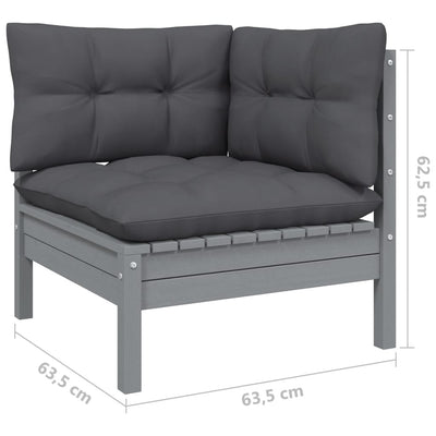 3 Piece Garden Lounge Set with Cushions Grey Solid Pinewood