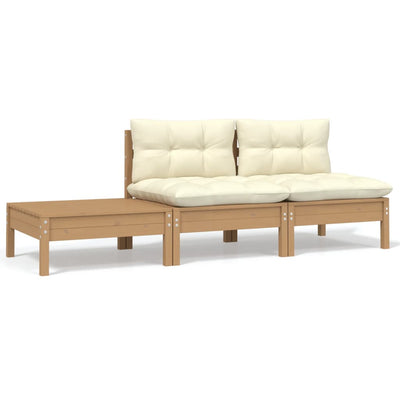 3 Piece Garden Lounge Set with Cream Cushions Solid Pinewood