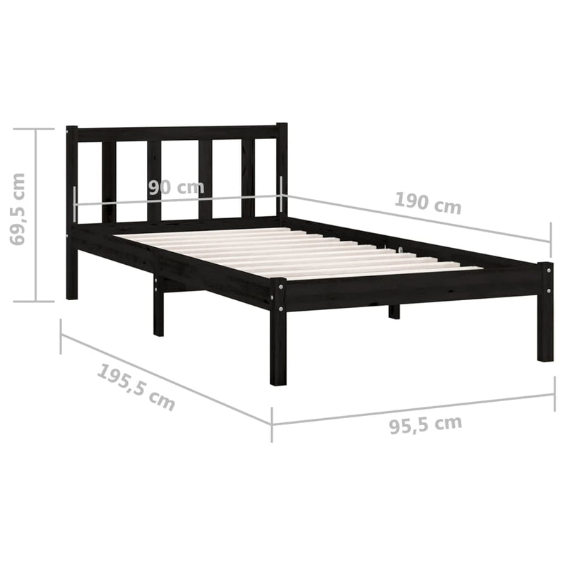 Bed Frame without Mattress Black Solid Wood 90x190 cm