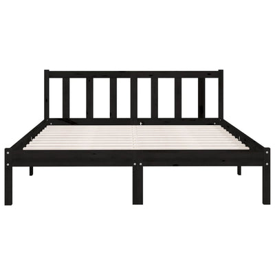 Bed Frame without Mattress Black Solid Wood 135x190 cm