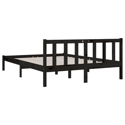 Bed Frame without Mattress Black Solid Wood 135x190 cm