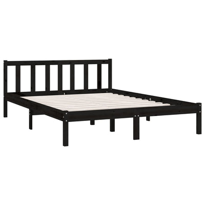 Bed Frame without Mattress Black Solid Wood Pine 150x200 cm