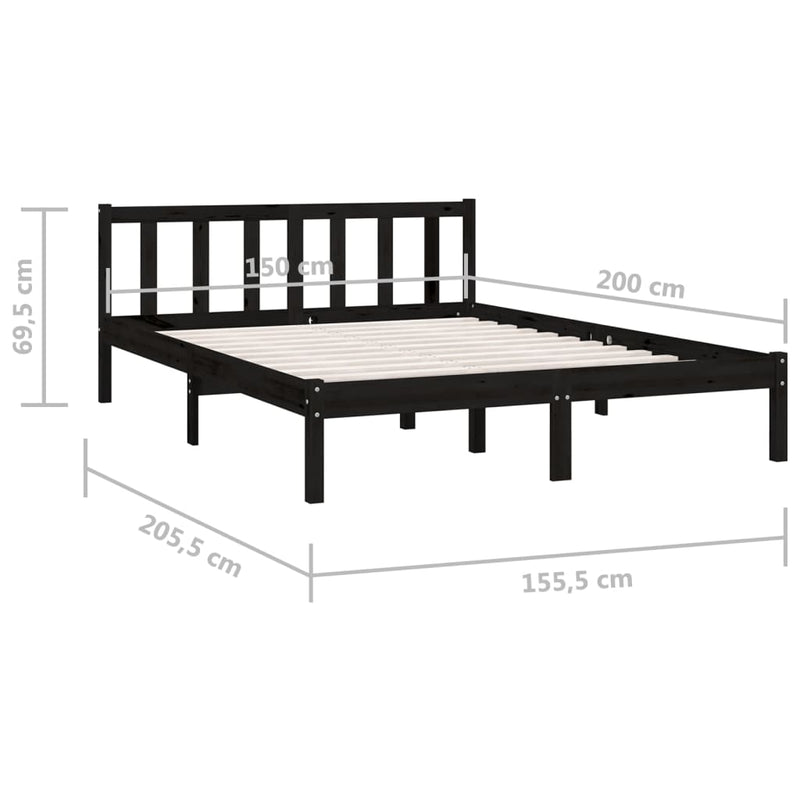 Bed Frame without Mattress Black Solid Wood Pine 150x200 cm