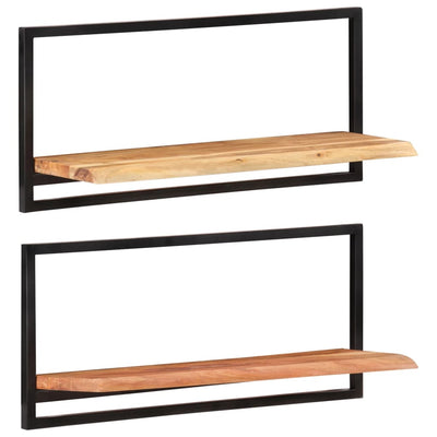 Wall Shelves 2 pcs 80x25x35 cm Solid Wood Acacia and Steel