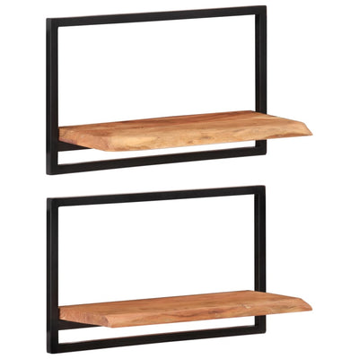 Wall Shelves 2 pcs 60x25x35 cm Solid Wood Acacia and Steel