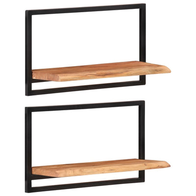 Wall Shelves 2 pcs 60x25x35 cm Solid Wood Acacia and Steel