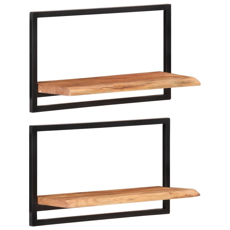 Wall Shelves 2 pcs 60x25x35 cm Solid Wood Acacia and Steel