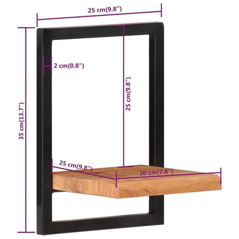 Wall Shelves 2 pcs 25x25x35 cm Solid Wood Acacia and Steel