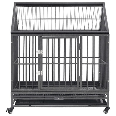 Dog Cage with Wheels and Roof Steel 92x62x106 cm