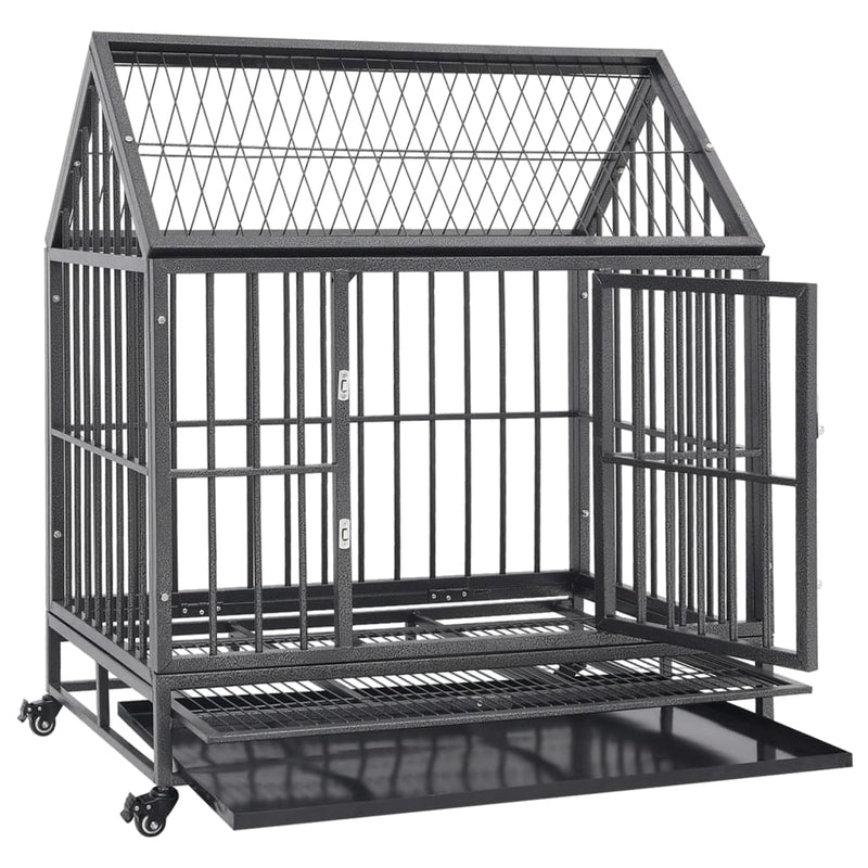 Dog Cage with Wheels and Roof Steel 92x62x106 cm