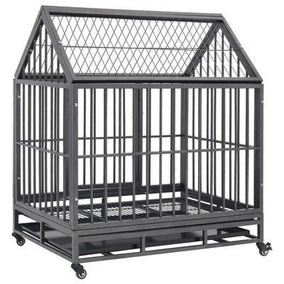 Dog Cage with Wheels and Roof Steel 92x62x106 cm