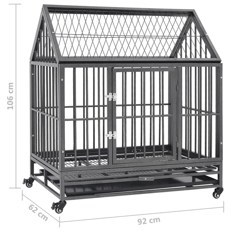 Dog Cage with Wheels and Roof Steel 92x62x106 cm