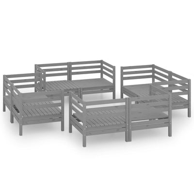 8 Piece Garden Lounge Set Grey Solid Pinewood