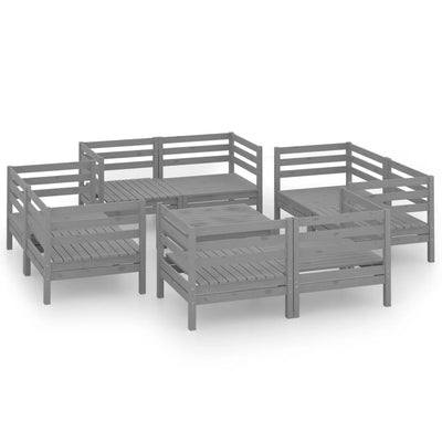 9 Piece Garden Lounge Set Grey Solid Pinewood