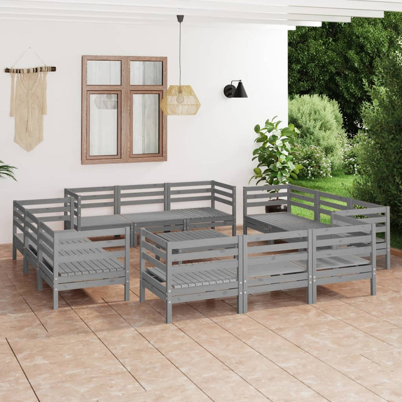 13 Piece Garden Lounge Set Grey Solid Pinewood