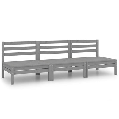 3 Piece Garden Lounge Set Grey Solid Pinewood