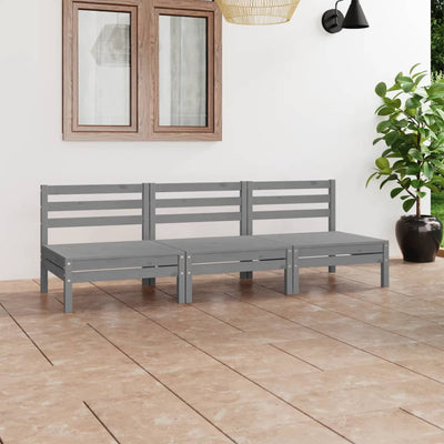 3 Piece Garden Lounge Set Grey Solid Pinewood