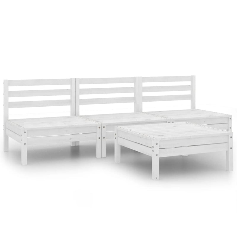 4 Piece Garden Lounge Set White Solid Pinewood