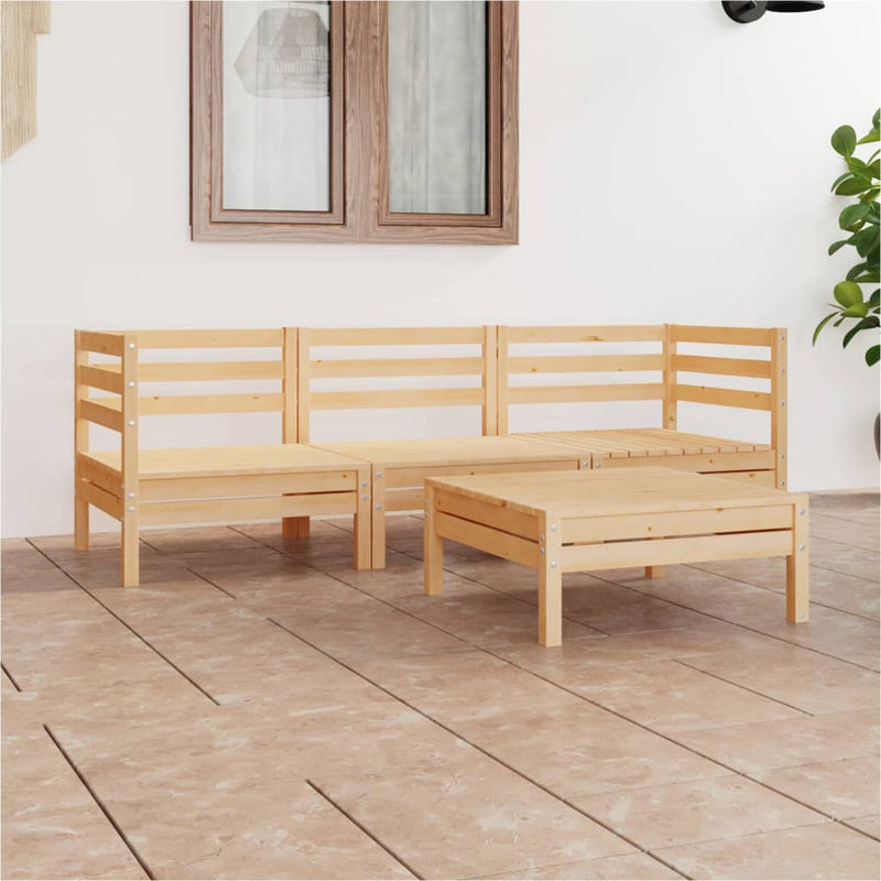 4 Piece Garden Lounge Set Solid Wood Pine