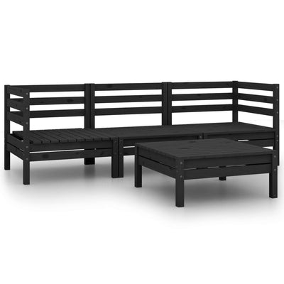 4 Piece Garden Lounge Set Black Solid Wood Pine